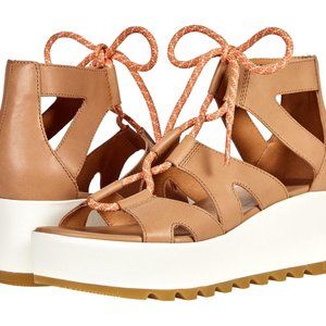 Sorel Cameron Platform Lace Wedge Sandal- Honest Beige-NIB- SZ 9